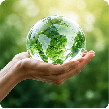 Hand holding glass globe