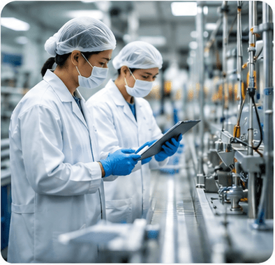 Scientists on production line