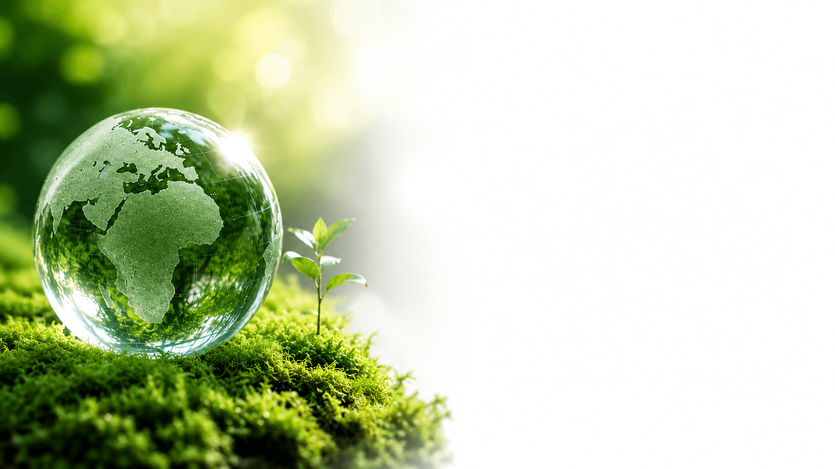 Glass globe on moss in sunlight