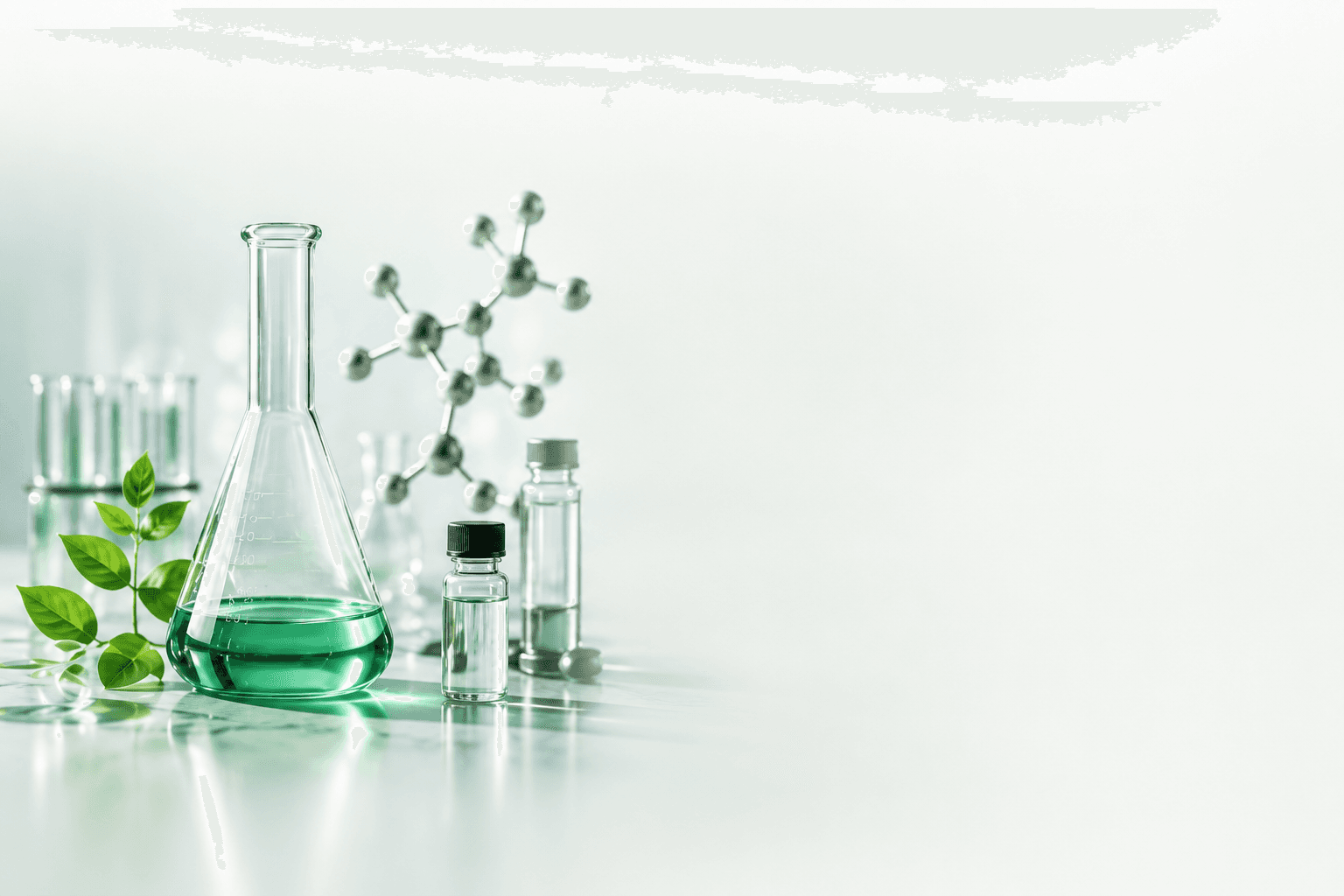 Laboratory glassware and molecular model