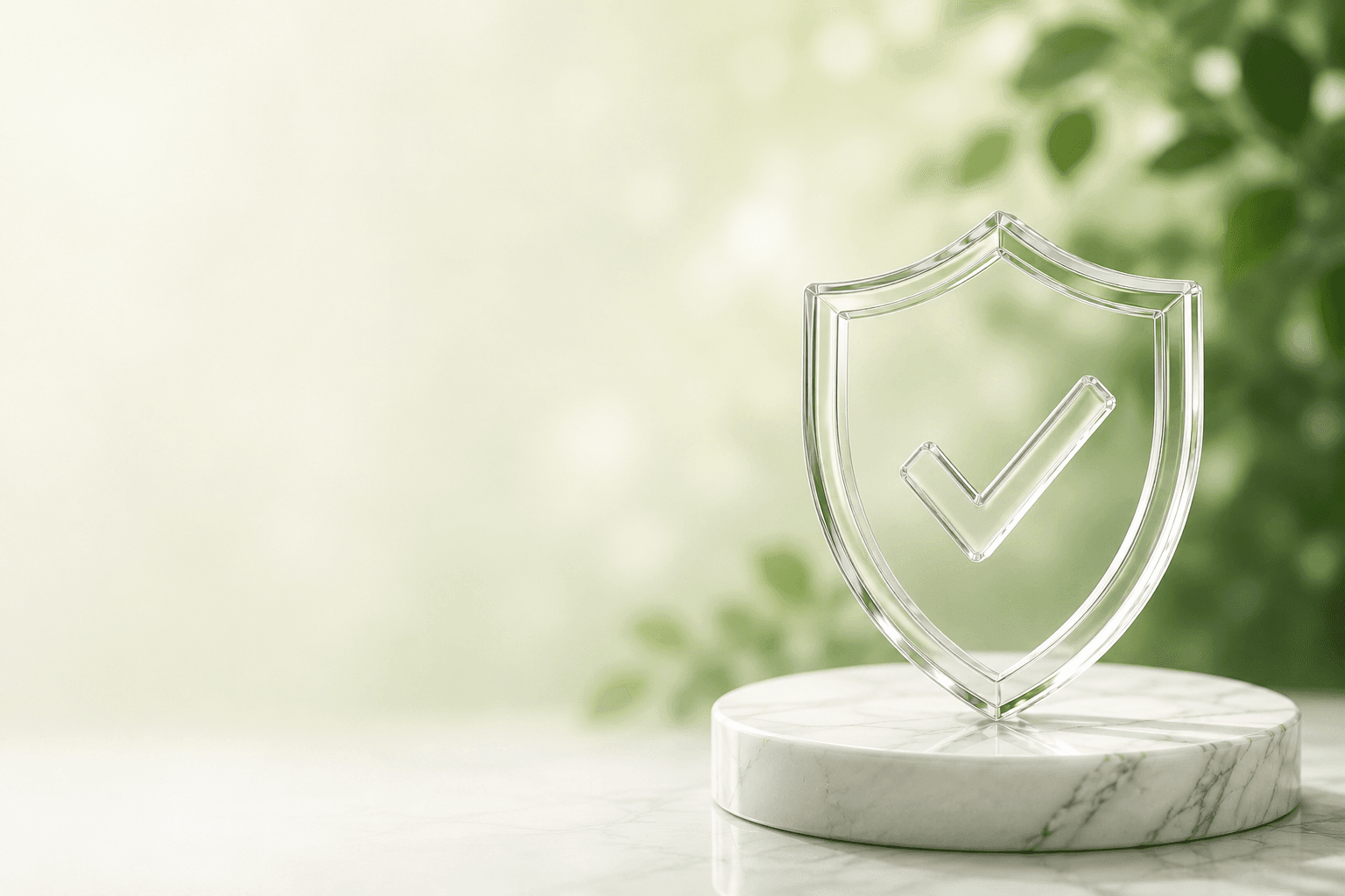 Glass shield with check mark