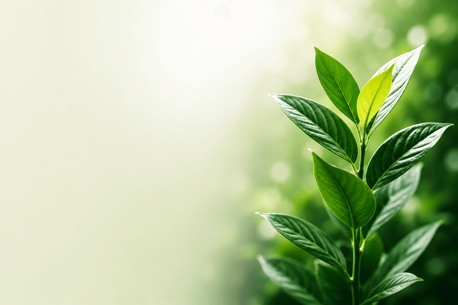 Fresh green leaves in sunlight
